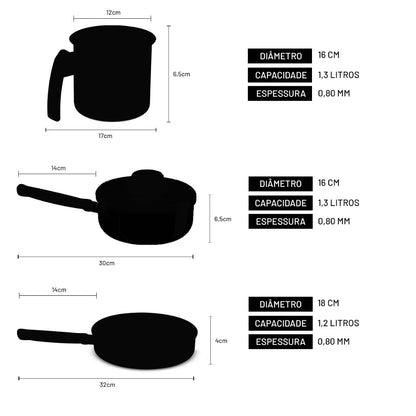 Conjunto de Panela 3 Peças - Cozinhara