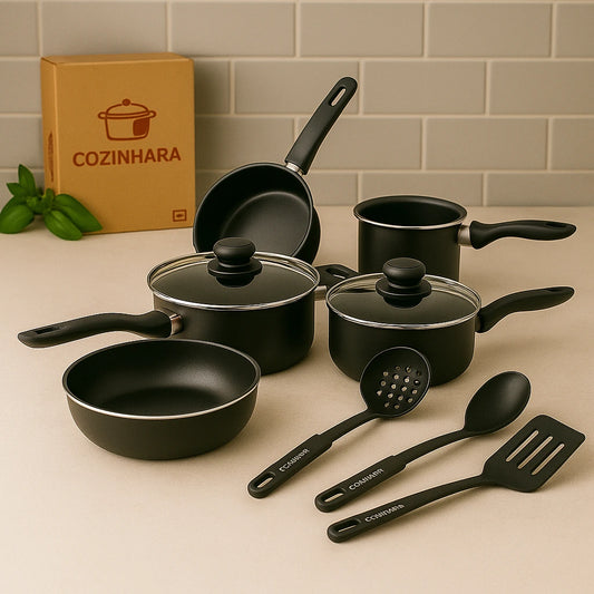 Conjunto De Panelas 5 Peças Teflon E Tampa De Vidro + Utensílios de Brinde