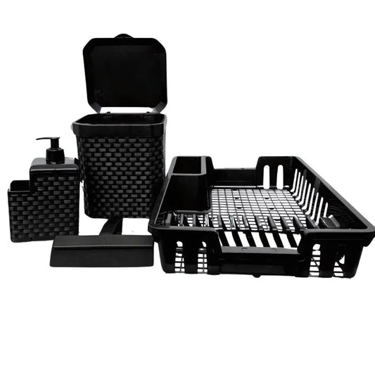 Kit-Completo-para-Cozinha-Escorredor,-Lixeira,-Porta-Detergente-e-Rodinho