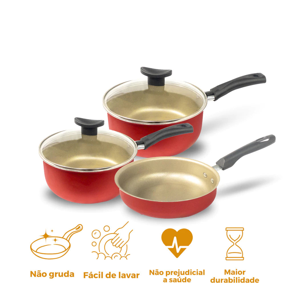 Kit de Panelas Antiaderente Teflon com Frigideira Alta - Cozinhara