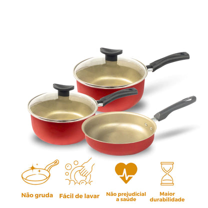 Kit de Panelas Antiaderente Teflon com Frigideira Alta - Cozinhara