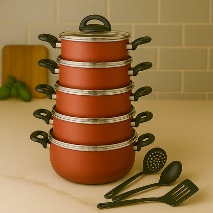 Jogo de Panelas Caçarolas Antiaderente - Conjunto de 5 Peças + Utensílios de Brinde