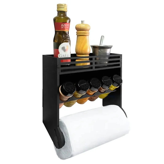 Porta-Tempero-MDF-com-5-Potes-130ml,-Suporte-Papel-Toalha-e-Etiquetas